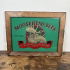 Vintage Moosehead Canadian Lager Beer Sign Wood Framed Glass 19.5" X 15.5"