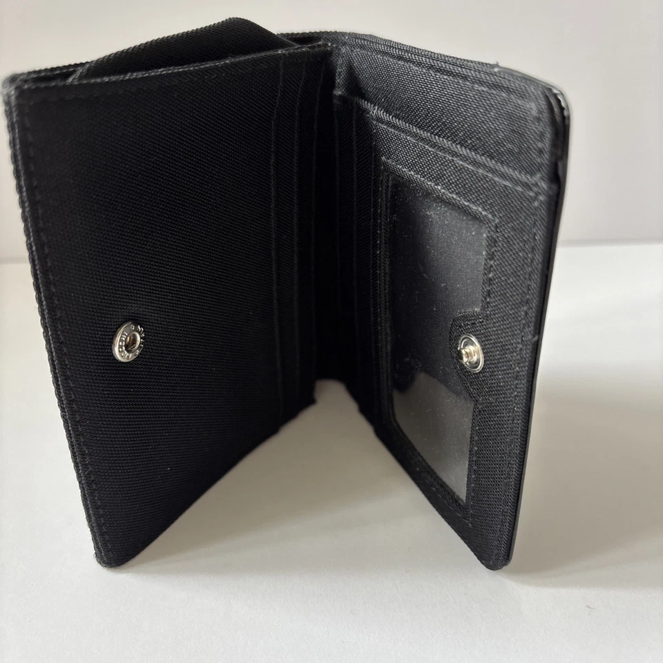 Cartera Lauren Ralph Lauren Plegable Negra Lona Brillo Imitación Cuero 6 Bolsillos Foto 4 de 4