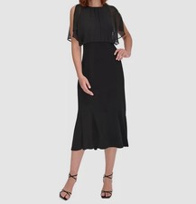 Tommy Hilfiger Women's Black Lined Stretch Chiffon-Overlay MIDI Dress Size 2