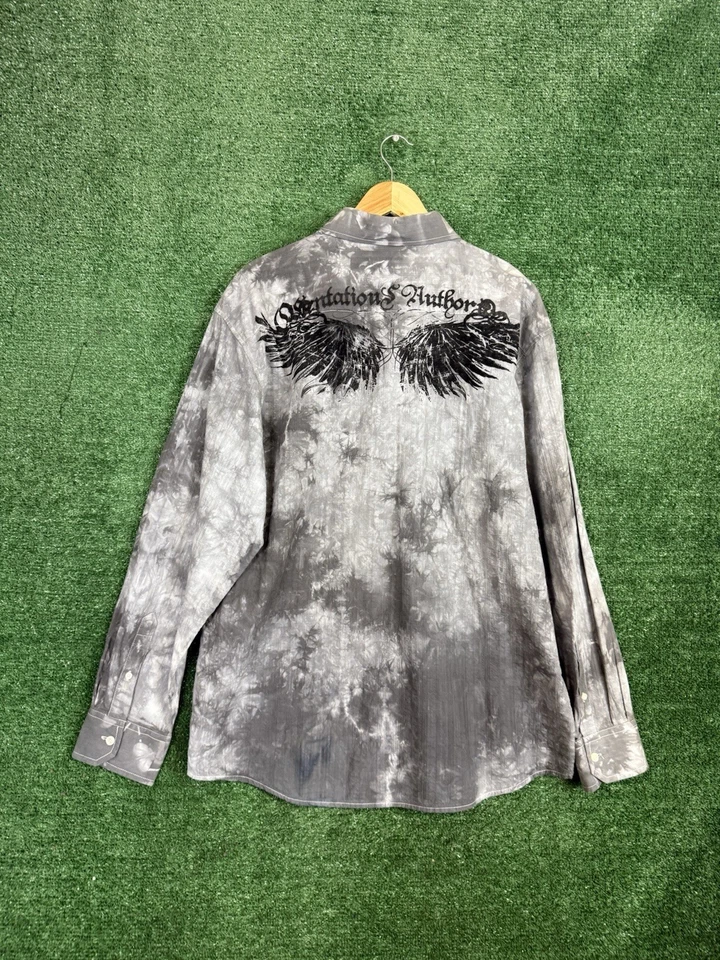 Eighty Eight Y2K Shirt Mens XLARGE Button Up Affliction Style Cyber Grunge Cross - Image 3 of 4