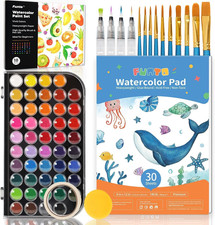 Watercolor Set, 48 Color Paint Set, 10 Brushes, 30 Page Pad 9"X12" , 4 Refillabl