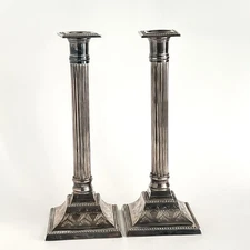 2 Vintage Neoclassical Corinthian Column Silver Plate Candlestick Candle Holders