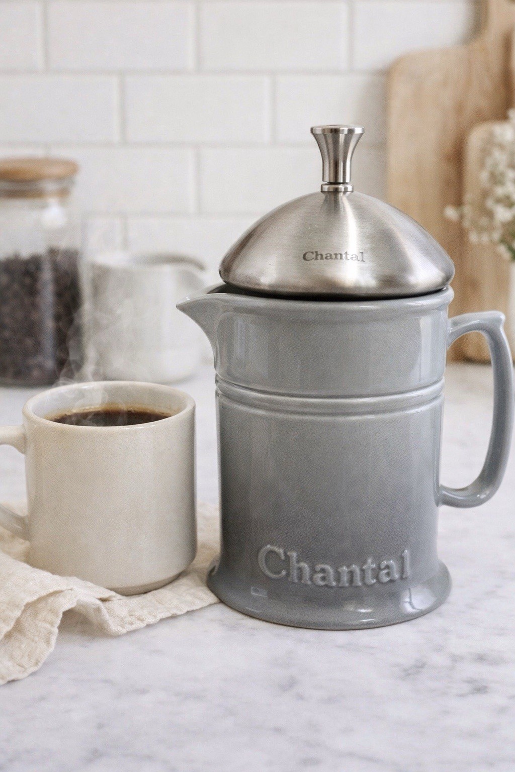 16oz Grey Ombre Coffee Maker Ss Plunger Euc