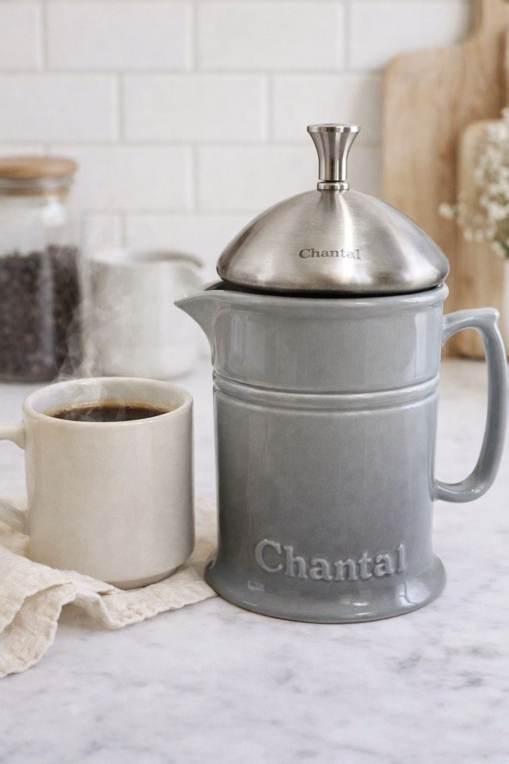 Chantal Ceramic French Press 16oz Grey Ombre Coffee Maker SS Plunger EUC
Opens in a new window or ta