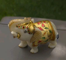 Marble 4 Inch Hand painted Elephant With Trunk Up
