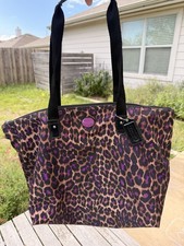 Coach Large Tote Handbag Leopard Print Shoulder Bag Purple Brown Black 18