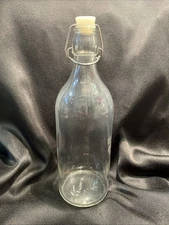 IKEA Glass Bottle Water / Wine Pitcher Jug with Metal Lock Lid Clear 11.5” Tall