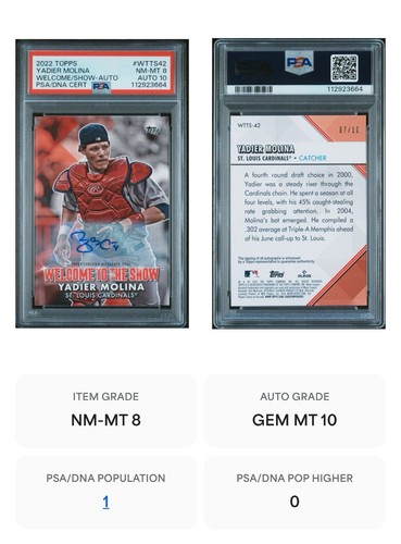 2022 Topps Welcome Show /10 Yadier Molina Auto PSA 8 NM-MT AUTO 10 POP 1! - Picture 3 of 4