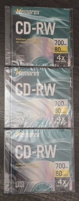 Lot of x3 Memorex CD-RW Rewritable Discs 700MB 80Min 4x *New/Sealed* 