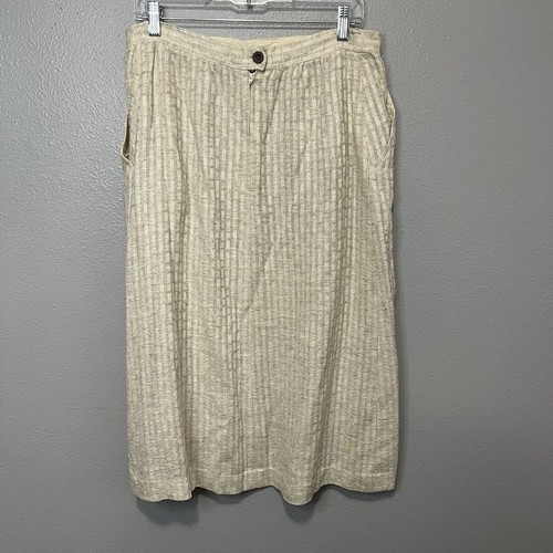 Vintage Cottage Lagenlook Midi Skirt Sz Small Tan Semi-Sheer USA Union Made - Picture 2 of 9