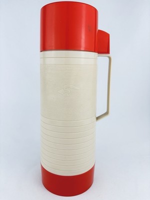 Vintage Aladdin Red White Dura Clad Thermos Vacuum Bottle 2650E 32oz