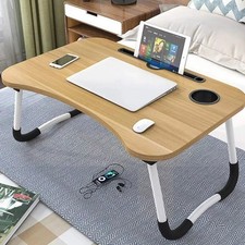 Multifunction Lap Desk with Storage Drawer  Cup Holder, 23" Walnut Laptop Tray