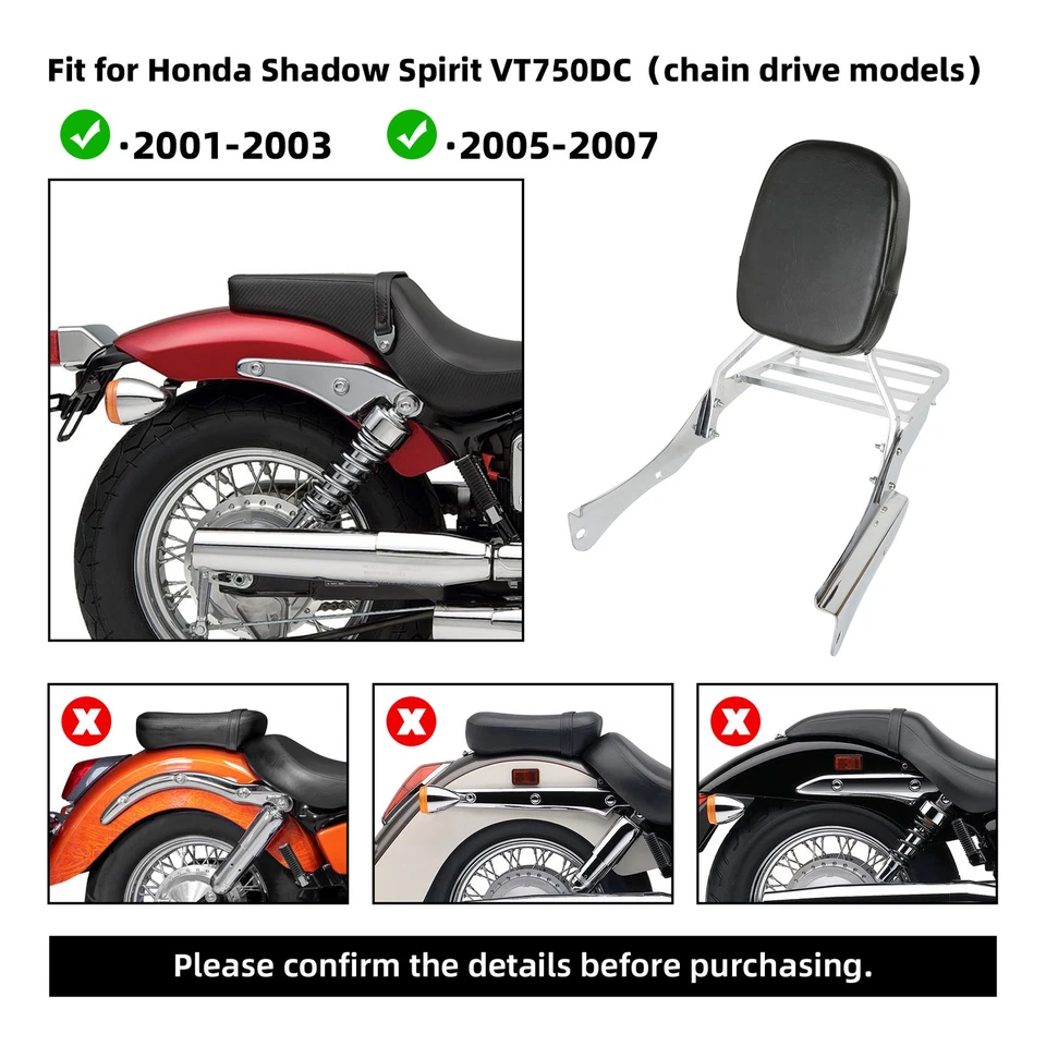 Respaldo barra portaequipajes Sissy apto para Honda Shadow Spirit VT 750DC 2001-2007 Foto 4 de 4