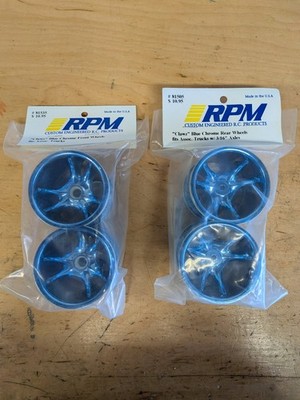 Full Set Ft & Rr RPM Clawz Blue Chrome Wheels for Associated Trucks 3/16'' Rear