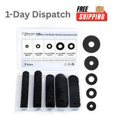 ..Monigte 120Pcs Flat Rubber Washers Kit   5 Sizes 16-30mm Black