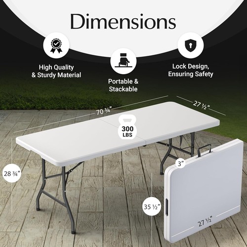3/4/6 Ft Plastic Folding Table Perfect for Indoor/Outdoor Dining & Parties - Picture 9 of 11
