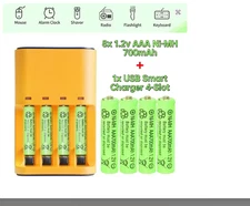 8pcs AAA 1.2V 700mAh Ni-Mh Rechargeable Batteries USB 4 Slot Smart Charge