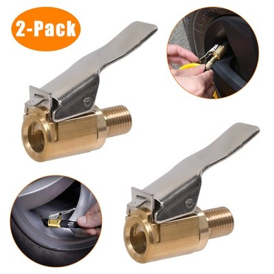 2X Tire Air Chuck with Clip Adapter, Copper Locking Tire Inflator Nozzle Adapter