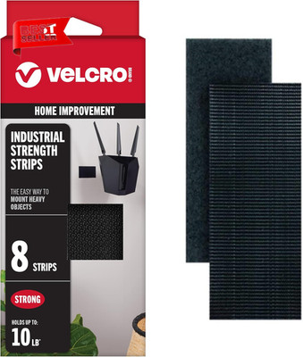 Heavy Duty Fasteners 4x2in Strips, Holds 10lbs, Black, Indoor/Outdoor, 8 Count