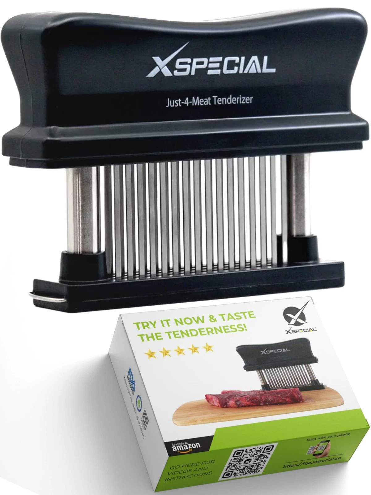 XSpecial Meat Tenderizer Tool 48 Blades Stainless Steel - 48 Blades, Black