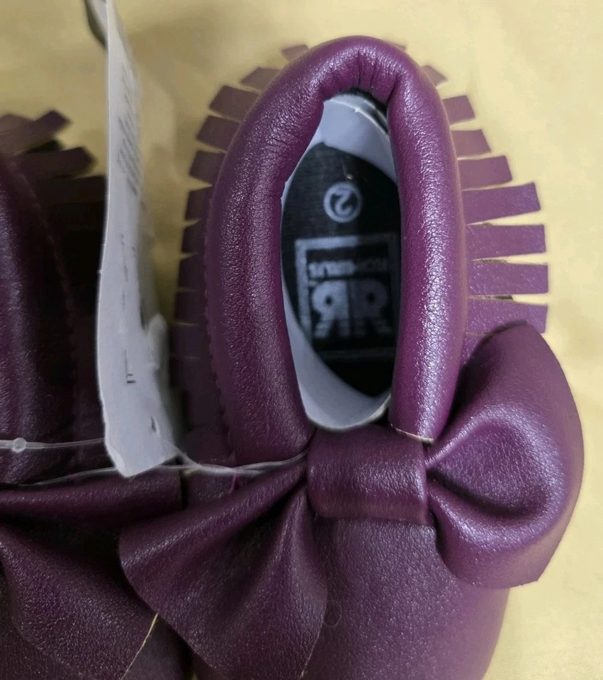 Zapatos de bebé mocasines Romirus imitación cuero flecos púrpura unisex 24 meses talla 2 Foto 3 de 4