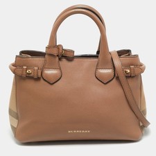 Burberry Banner Small BrownBeige House Check Fabric and Leather Tote