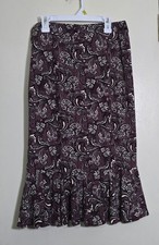 Cato Purple Paisley Knee Length Ruffled Flare Skirt Size Small