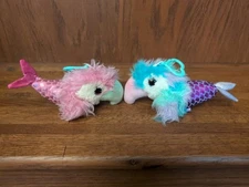 Scruff-a-Luvs Mermaid Babies Lot of 2 Parrot Mermaid Backpack Clip Plush 7" Long