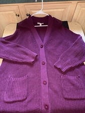 Woman Within Knit Cardigan 32  Sweater Wine 26/28 Cotton Acrylic Button Pockets