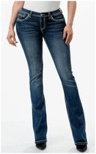 Grace In LA Women's Boho Fleur De Lis Bootcut Embroidered Easy fit Jeans Size 27