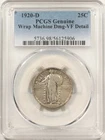 1920-D STANDING LIBERTY QUARTER - PCGS GENUINE WRAP MACHINE DMG VF DETAIL, NICE!