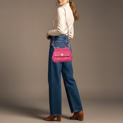 Dolce Gabbana Miss Sicily Small Fuchsia Quilted Leather Top Handle