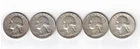 (Lot of 5) Washington 90% Silver Quarters 1960-D, 1961-P, 1962-D, 1963-D, 1964-P