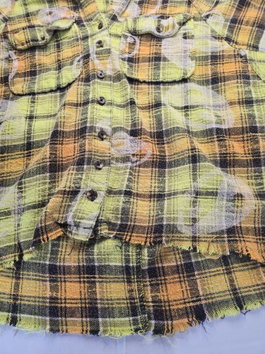 BDG Urban Outfitters Button-up Shirt Yellow Plaid Flannel Yin Yang Distressed S - Picture 10 of 20