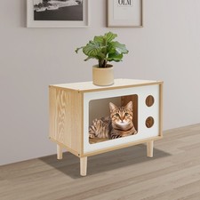 50 29 40cm Wood Cat House TV Shaped Cat Cabinet Nightstand Cat Shelter Load 75kg