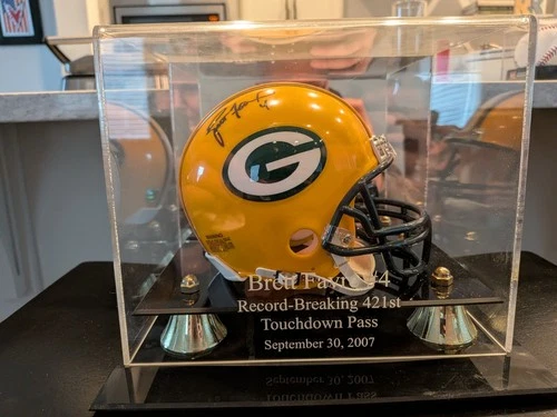 Brett Favre Autographed Green Bay Packers Mini Helmet In Case With COA
