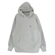 Champion Embroidered Tag REVERSE WEAVE Plain Eye Gray Hoody Hoodie L Used LIFE-0