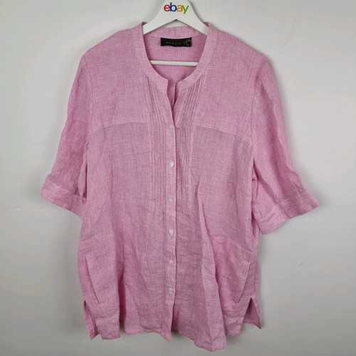 Maggie T Linen Shirt Pink Check Size 14 - Picture 1 of 5