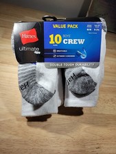 Hanes 10-Pair White Multi Crew Socks Boy's Size M Fits Shoe Size 9-2.5