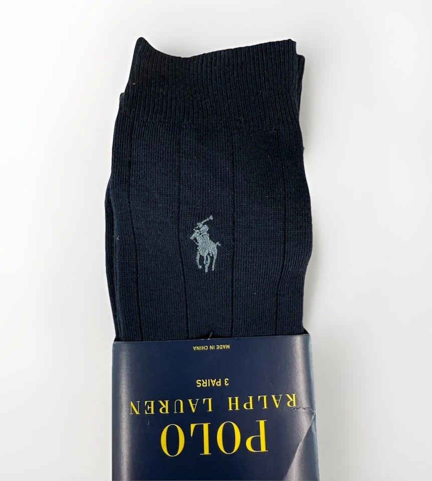 NUEVO Paquete de 3 calcetines de vestir acanalados Polo Ralph Lauren para hombre talla 10-13 - AZUL MARINO NEGRO GRIS Foto 4 de 4