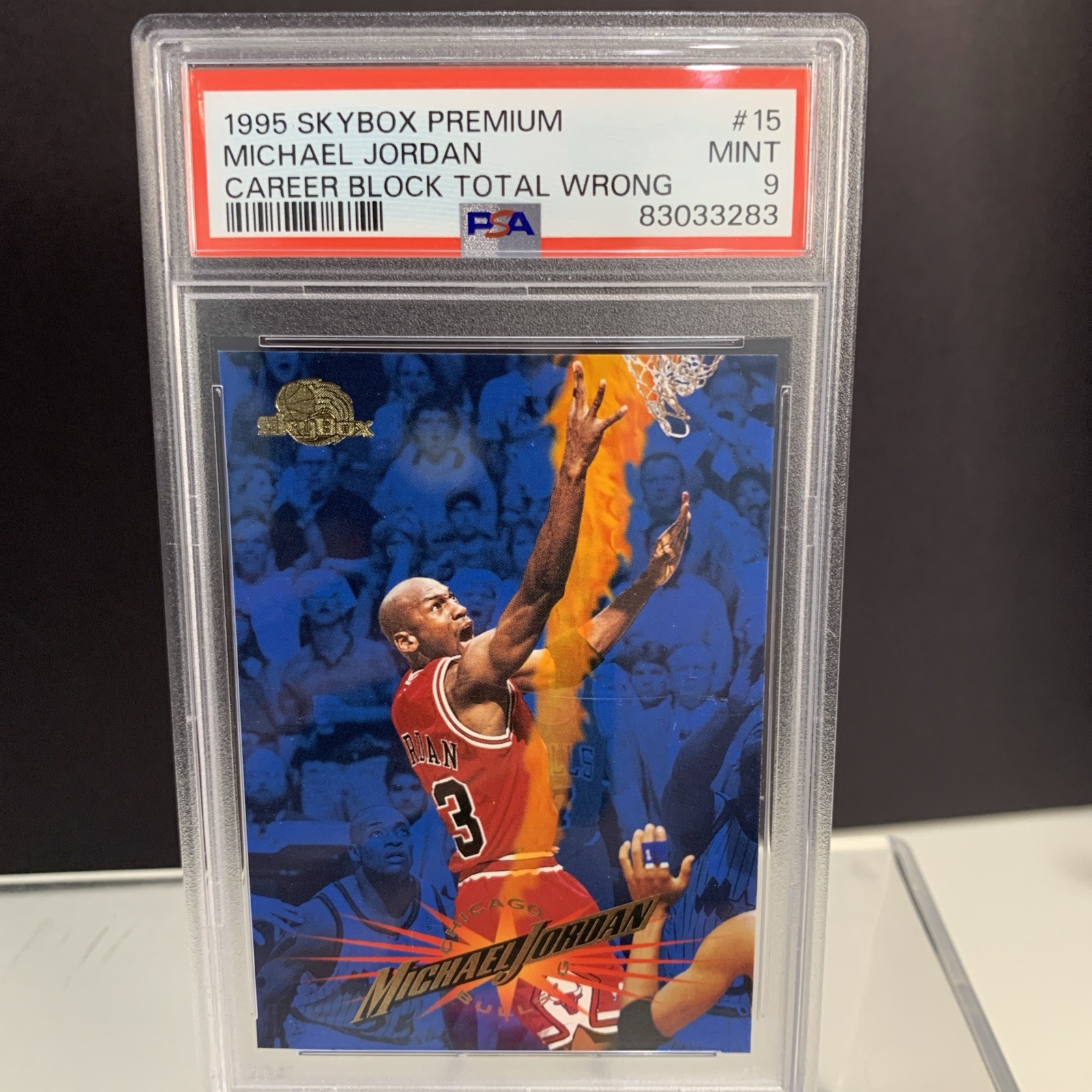1995 Skybox Premium Michael Jordan Career Block Total Misprint PSA 9 #15