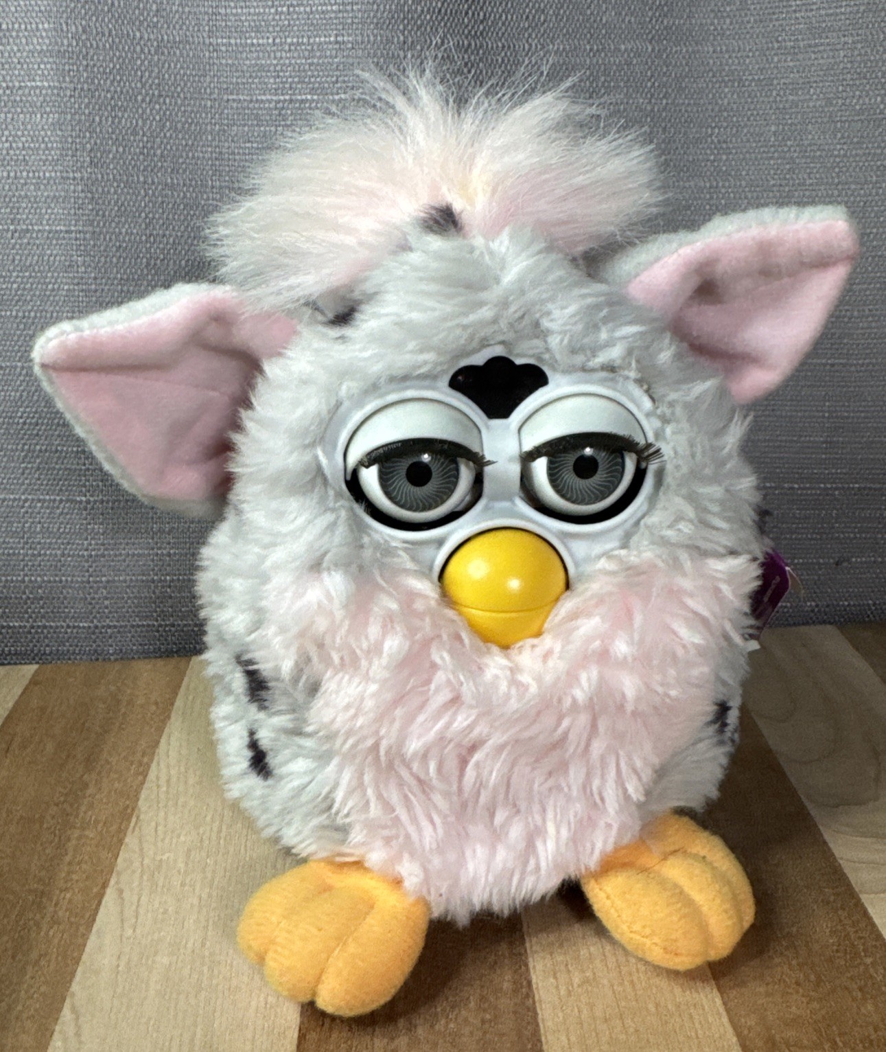 1998 Furby Grey with Black Spots & Pink Belly 70-800 Works Great