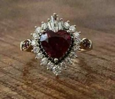 4Ct Heart Cut Red Garnet & Diamond Halo Engagement Ring 14K Rose Gold Plated