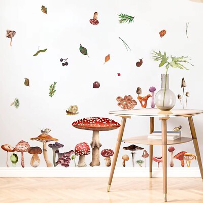 Glenmal 72 Pcs Watercolor Mushroom Wall Decals Giant Mushroom Decal Walls Pee...