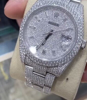 Rolex Datejust 41mm Men's Steel Watch Iced Out 25ct Genuine Diamonds Ref 116300
