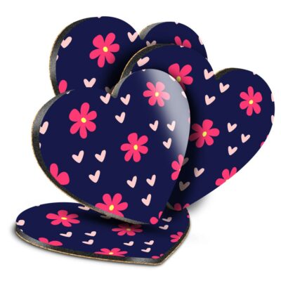 4x Herz MDF Untersetzer - Blumen und Liebe Herzdruck Mädchen Mama #45041