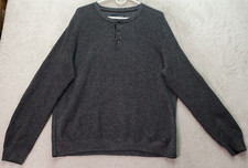 Lucky Brand Sweater Mens Large Gray Knit Cotton Long Sleeve Henley Neck Pullover