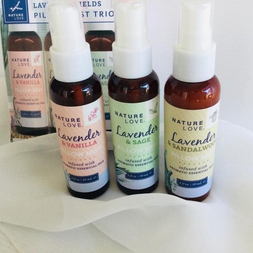 NATURE LOVE AROMATHERAPY PILLOW MIST SPRAY TRIO 3 BOTTLE GIFT BOX SET