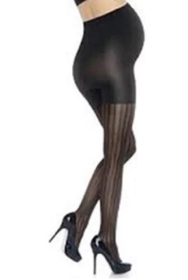 Spanx Marvelous Mama Assets BLACK Maternity Opaque Stripe Tights Sz 1 NEW (125)