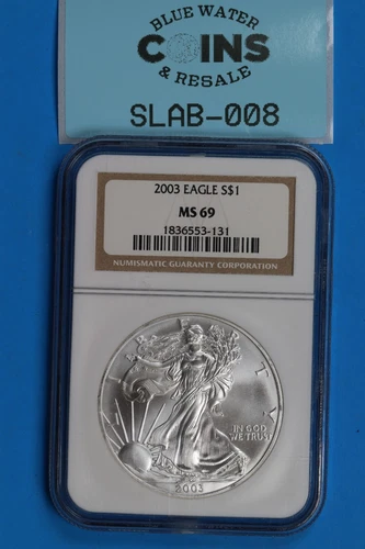 2003 $1 SILVER AMERICAN EAGLE NGC MS69 BU UNC MINT STATE SLAB- 008